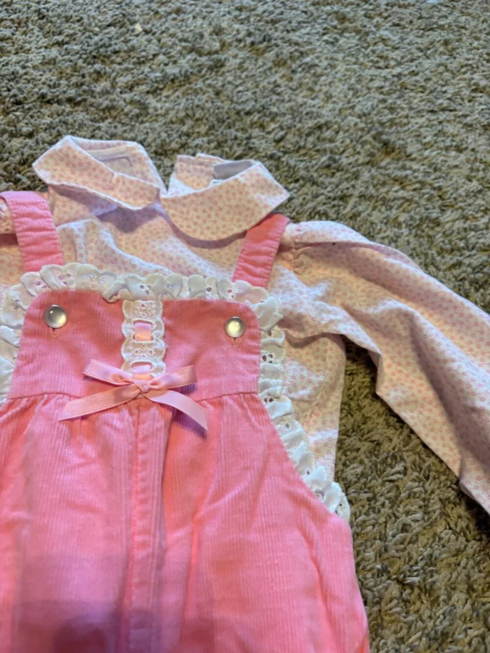 Vintage pink corduroy overall lacy outfit set